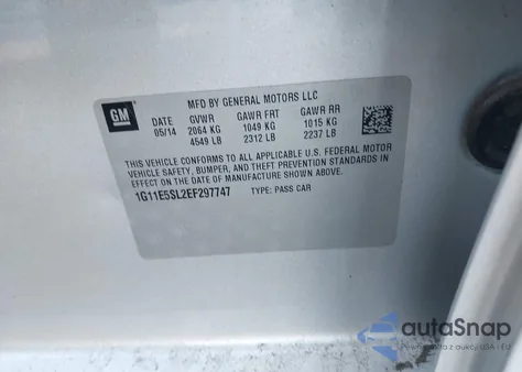 2014 Chevrolet Malibu 2Lt from USA, damaged, VIN 1G11E5SL2EF297747